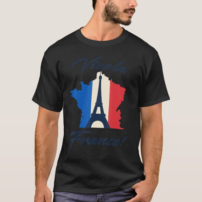 Paris Flagga Eiffel Torn Fransk Souvenir Vive La F T Shirt (Framsida)