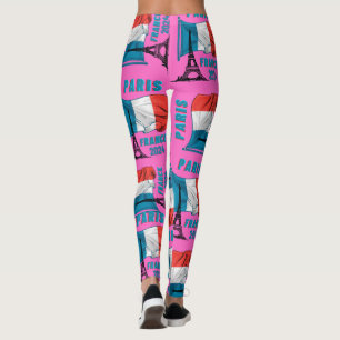 Paris Flagga Eiffel Torn Leggings Paris Frankrike 