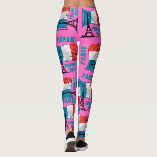 Paris Flagga Eiffel Torn Leggings Paris Frankrike  (Baksida)
