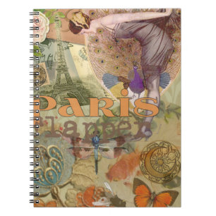 Paris Flapper Art Deco Peacock Vintage Anteckningsbok Med Spiral