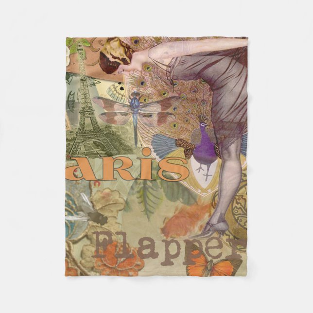 Paris Flapper Art Deco Peacock Vintage Fleecefilt (Framsidan)