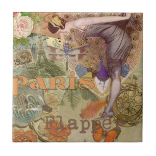 Paris Flapper Art Deco Peacock Vintage Kakelplatta