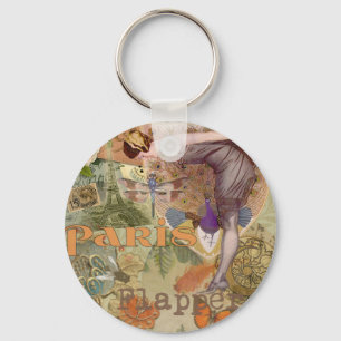 Paris Flapper Art Deco Peacock Vintage Nyckelring