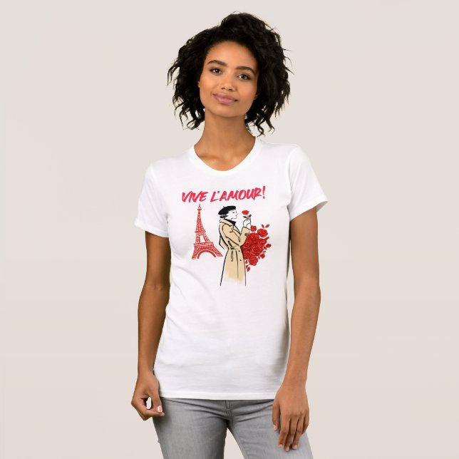 Paris flicka estetik – Romantisk Eiffeltorn Design T Shirt (Hel framsida)