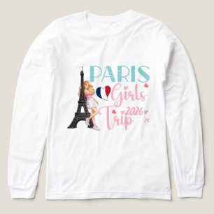Paris Flickor Resa 2026 – Söt Eiffeltornet Anime D T Shirt