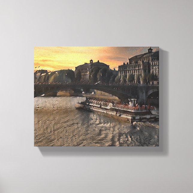 Paris flodväggskonst stadslandskap solnedgångsscen canvastryck (Framsida)