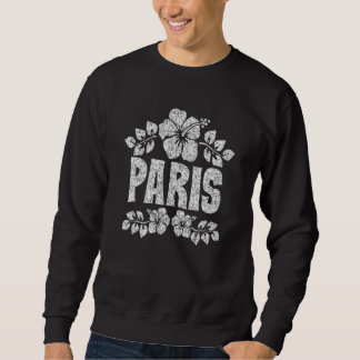 Paris Flowers Distressed White Print Lång Ärmad Tröja