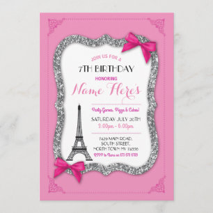 Paris födelsedagflicka rosa inbjudan för Eiffel