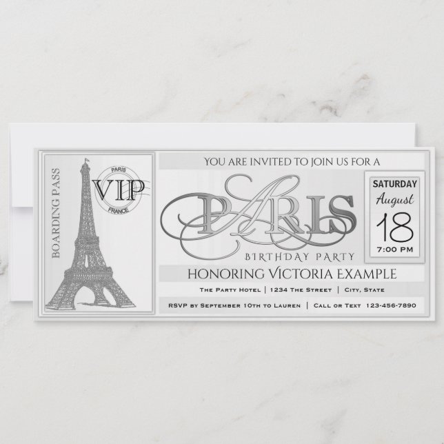Paris Födelsedagsfest Biljett Inbjudan (Framsida)