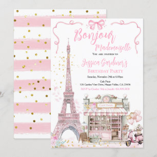 Paris Födelsedagsfest Bonjour Mademoiselle Rosa Inbjudningar