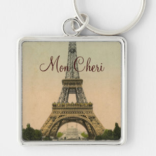 Paris för vykort för vintageEiffel torn frankrik Fyrkantig Silverfärgad Nyckelring