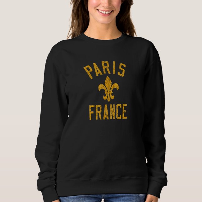 Paris France Text Fleur de Lis Distressed Amber Pr T Shirt (Framsida)