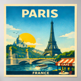 Paris France Vintage Travel Poster