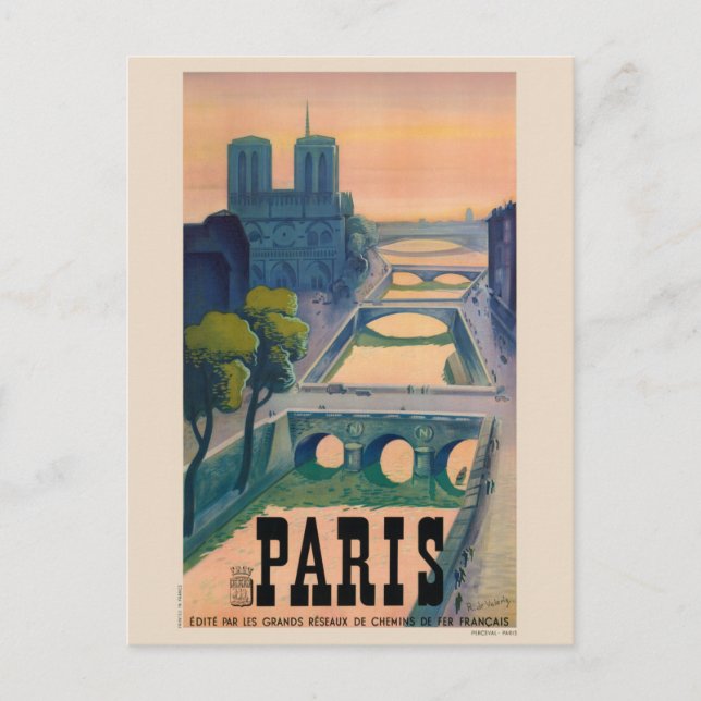 Paris France Vintage Travel Poster 1937 Vykort (Framsida)