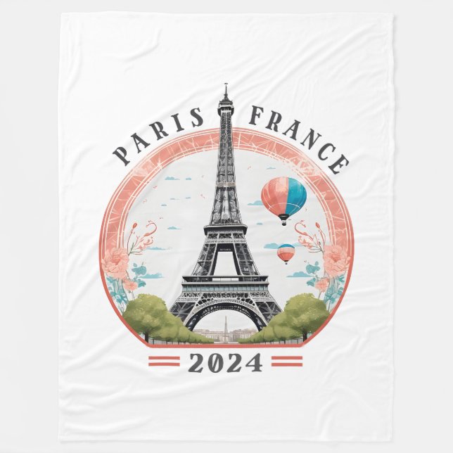 Paris Frankrike 2024 Fleece Blankets, Eiffel Torn (Framsidan)