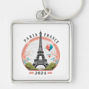 Paris Frankrike 2024 Keychains, Paris Frankrike 20 Fyrkantig Silverfärgad Nyckelring