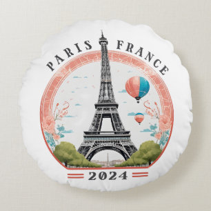 Paris Frankrike 2024 Lumbar Pillows, Eiffel Torn Rund Kudde