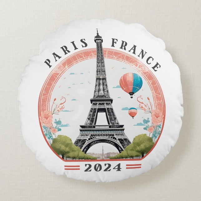 Paris Frankrike 2024 Lumbar Pillows, Eiffel Torn Rund Kudde (Framsidan)