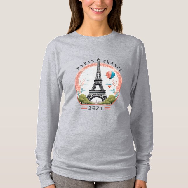 Paris Frankrike 2024 Women's Långärmad Shirt, Pari T Shirt (Framsida)