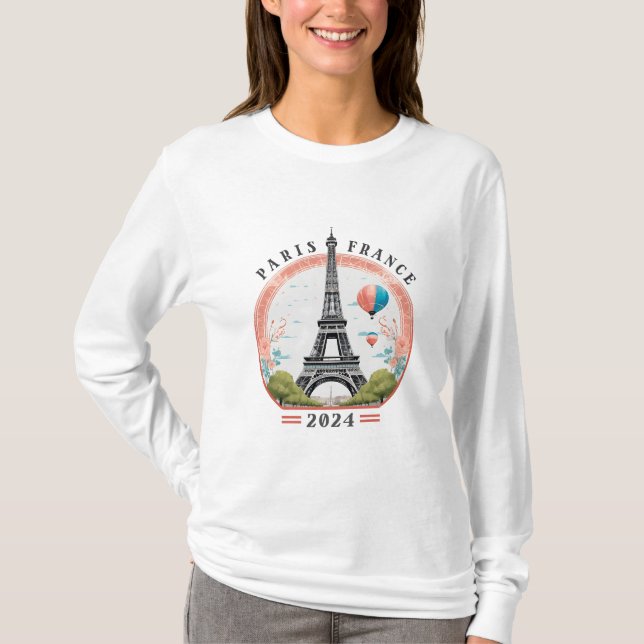 Paris Frankrike 2024 Women's Långärmad Shirt, Pari T Shirt (Framsida)