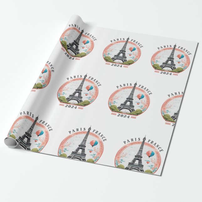 Paris Frankrike 2024 Wrapping , Eiffel Torn Presentpapper (Utrullad)