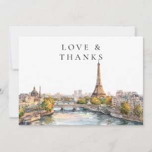 Paris Frankrike Akvarell Bröllopsfoto Tack Kort
