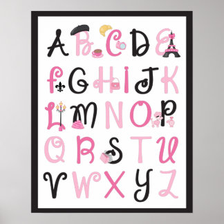 Paris Frankrike Alphabet A till Z på Black Poster
