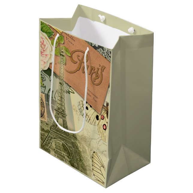 Paris Frankrike Antique Artwork Collage Eiffel Fra (Framsidan Vinklad)