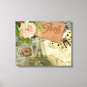 Paris Frankrike Antique Artwork Collage Eiffel Fra Canvastryck