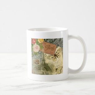 Paris Frankrike Antique Artwork Collage Eiffel Fra Kaffemugg