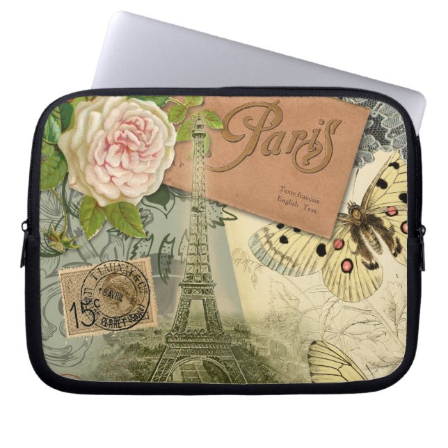 Paris Frankrike Antique Artwork Collage Eiffel Fra Laptop Sleeve (Framsidan)