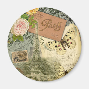 Paris Frankrike Antique Artwork Collage Eiffel Fra Magnet