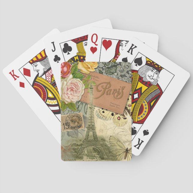 Paris Frankrike Antique Artwork Collage Eiffel Fra Spelkort (Baksidan)