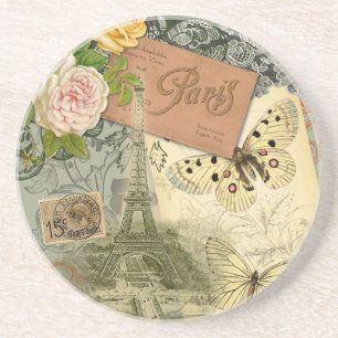 Paris Frankrike Antique Artwork Collage Eiffel Fra Underlägg