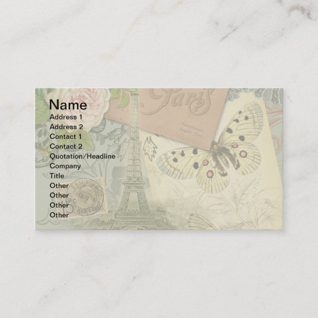 Paris Frankrike Antique Artwork Collage Eiffel Fra Visitkort (Framsida)
