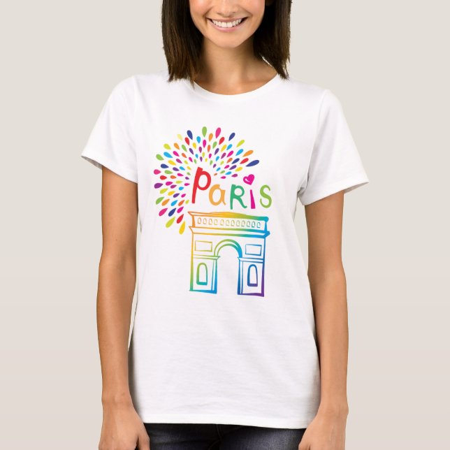 Paris Frankrike | Arc de Triomphe | Neondesign T Shirt (Framsida)