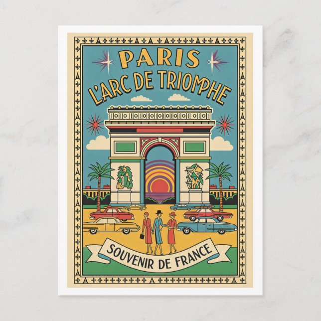 Paris, Frankrike – Arc de Triomphe Retro 1950-tal Vykort (Framsida)
