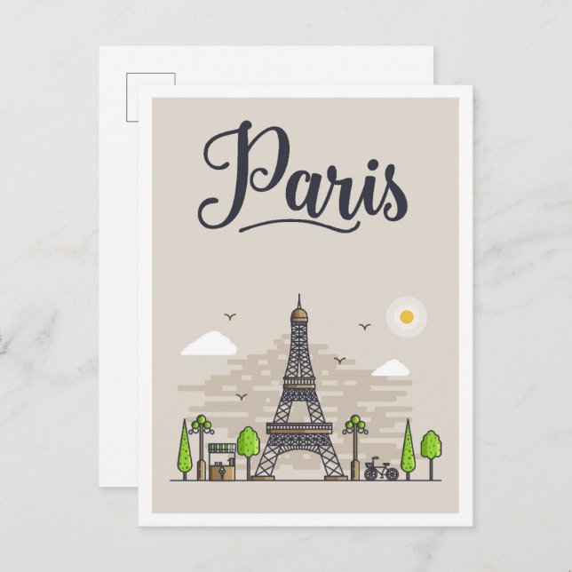 Paris Frankrike Art Travel Illustration Vykort (Fram/baksida)