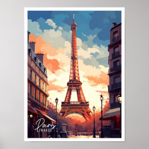 Paris Frankrike Art Vintage resor Illustration Poster