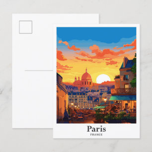 Paris Frankrike Art Vintage resor Illustration Vykort