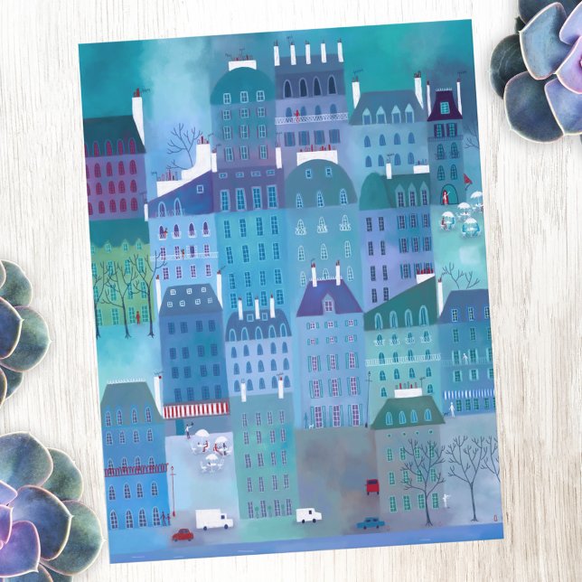Paris Frankrike Art Vykort (Paris France art postcard with original art by Nic Squirrell)