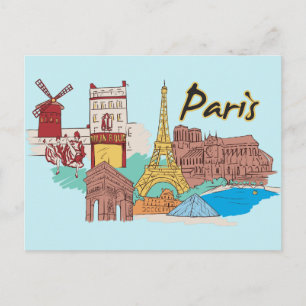 Paris, Frankrike Berömd City Vykort