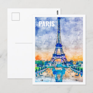 Paris Frankrike Berömd Travel Ställe Watercolor Sk Vykort