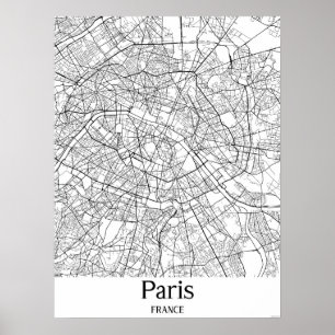 Paris Frankrike Black och White City Karta Poster