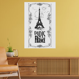 Paris Frankrike Black on White Poster