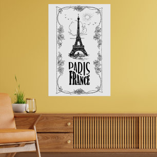 Paris Frankrike Black on White Poster
