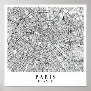 Paris Frankrike Blue Vatten Street Karta Poster