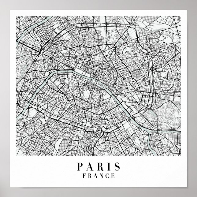 Paris Frankrike Blue Vatten Street Karta Poster (Framsidan)
