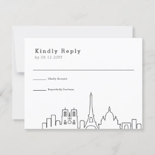 Paris, Frankrike Bröllop Stylized Skyline OSA Kort