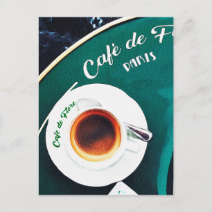 Paris Frankrike Cafe Coffee Watercolor Vykort